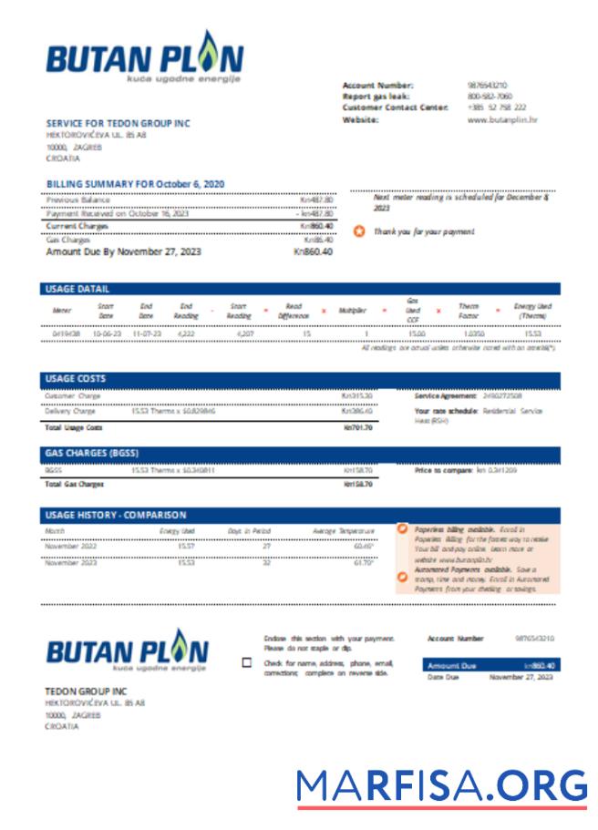 Downloadable BUTAN PLIN d.o.o. gas utility business bill, SCR download for verification